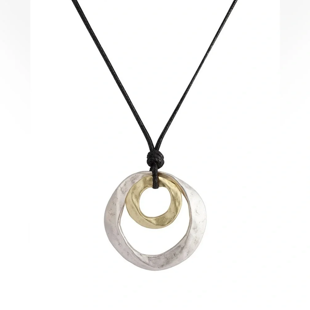 Black Cord Necklace with Silver and Gold Pendant